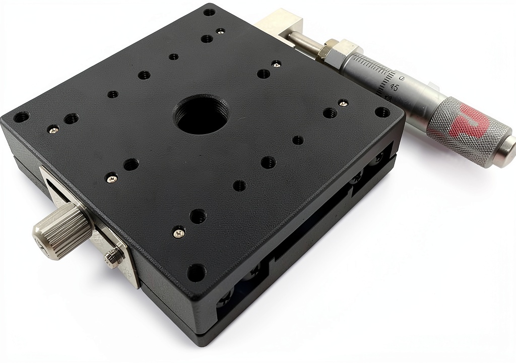 MPositioning T80X-25R cross roller bearing showing aluminum construction and micrometer head